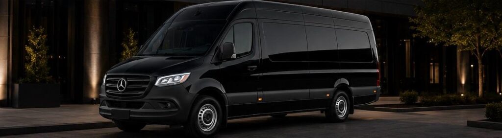 Black Mercedes-Benz Sprinter executive passenger van