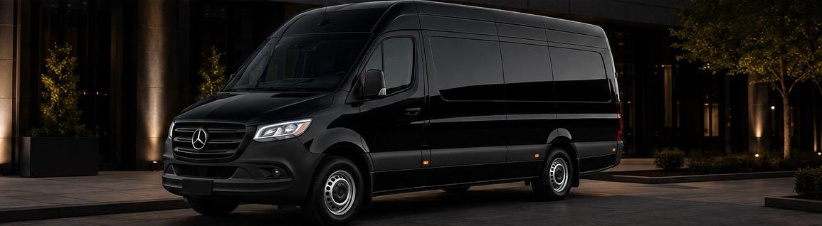 Black Mercedes-Benz Sprinter executive passenger van