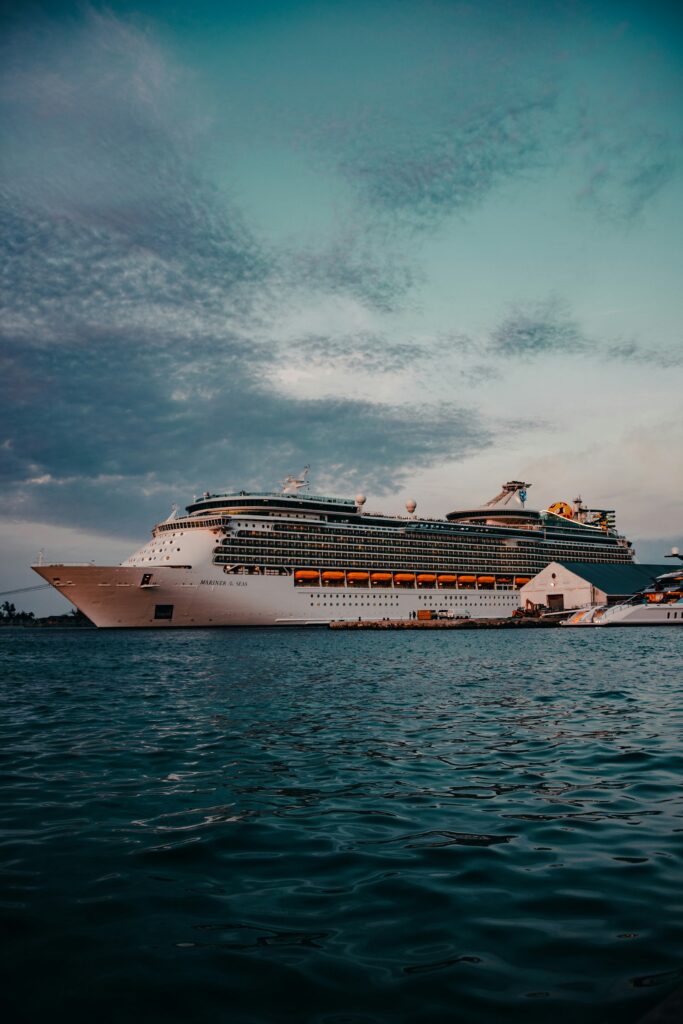 Cruise ship docked at a port terminal